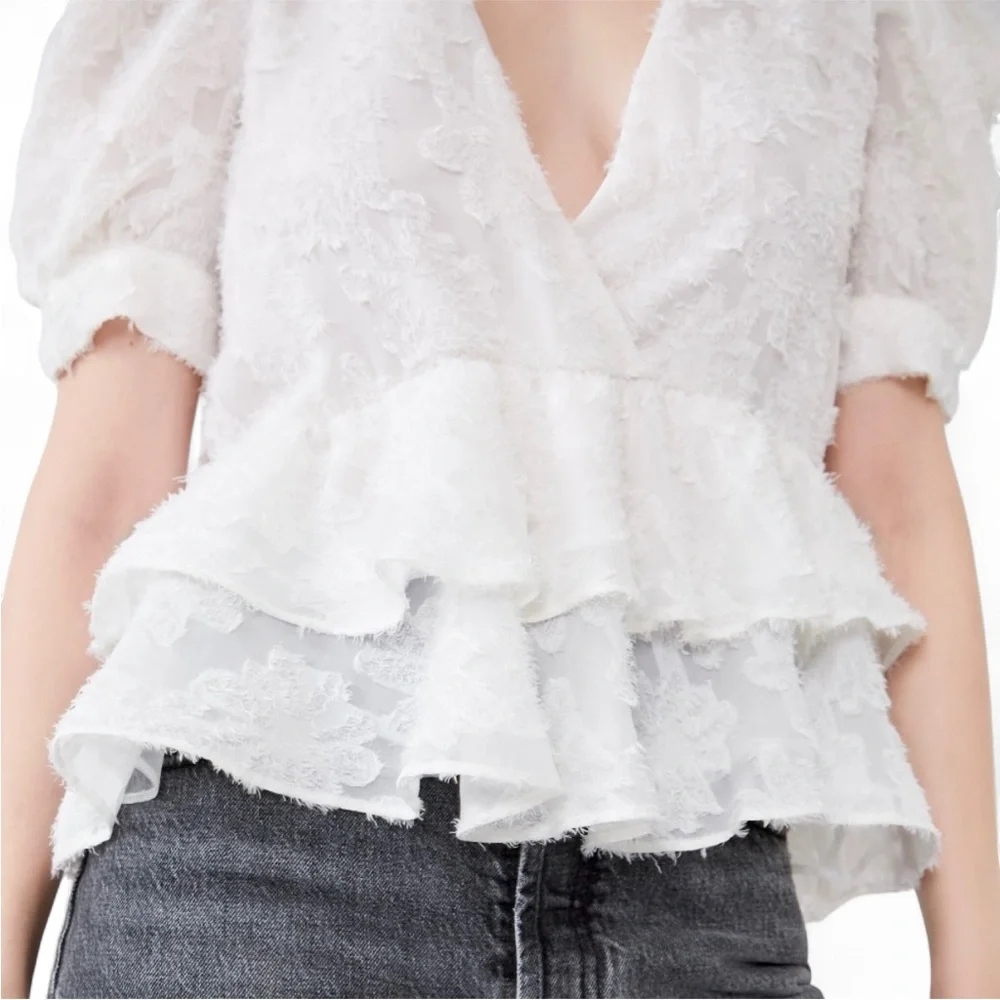 ZARA White Textured Tiered Voluminous Top {Small}